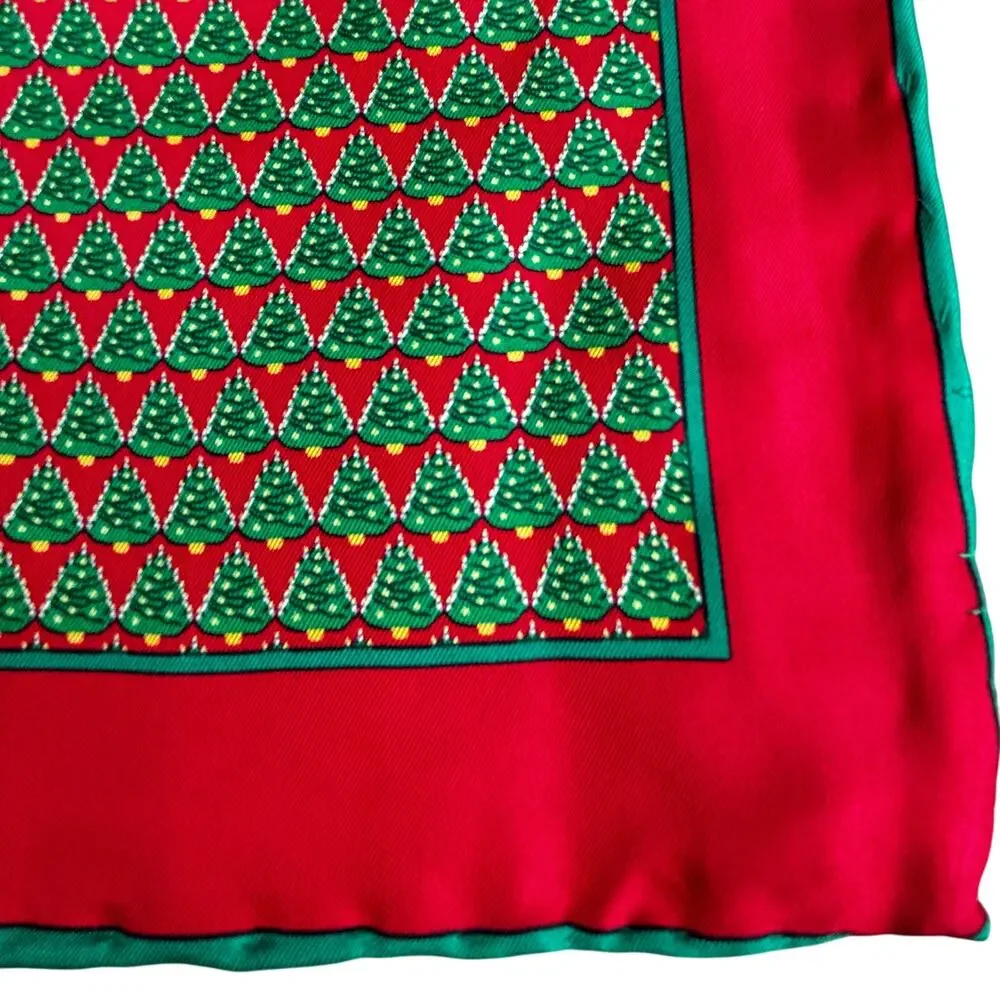 Vintage Alynn silk scarf festive Christmas holiday theme red green rectangle